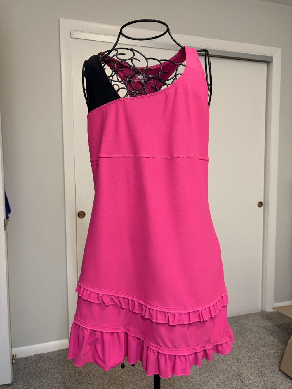 Xersion Athletic Dress M Pink Asymmetrical Black Strap Ruffle Tennis Golf
